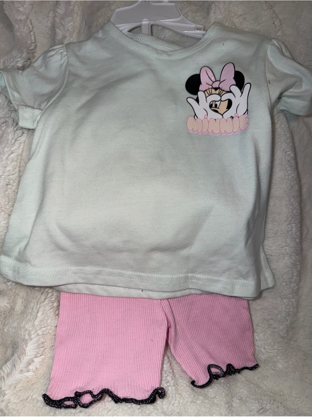 Girls Minnie Mouse Mint Top with Pink legging Shorts 12m NWT